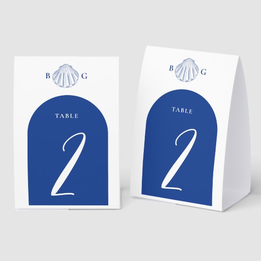 Plaque De Table Blue Clam Seashells Coastal Seaside Beach Wedding (Recto/verso)