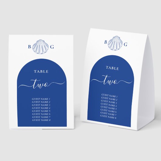 Plaque De Table Blue Clam Seashells Coastal Seaside Beach Wedding (Recto/verso)