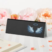 Plaque De Table Blue Glowing Angel Wings on black background (In SItu (Mariage))