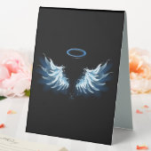 Plaque De Table Blue Glowing Angel Wings on black background (In SItu (Mariage))