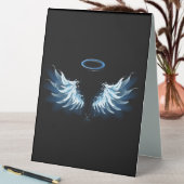 Plaque De Table Blue Glowing Angel Wings on black background (En SItu (Tableau))