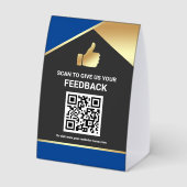 Plaque De Table Blue Gold QR Code Customer Feedback Review (Verso)