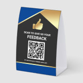 Plaque De Table Blue Gold QR Code Customer Feedback Review (Recto)