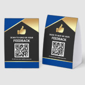 Plaque De Table Blue Gold QR Code Customer Feedback Review (Recto/verso)