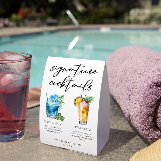Plaque De Table Blue Lagoon Piña Colada Cocktails Wedding Menu (InVersositu (sur table))