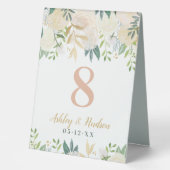 Plaque De Table Blush Green Gold Floral Mariage Numéro de monogram (Recto)