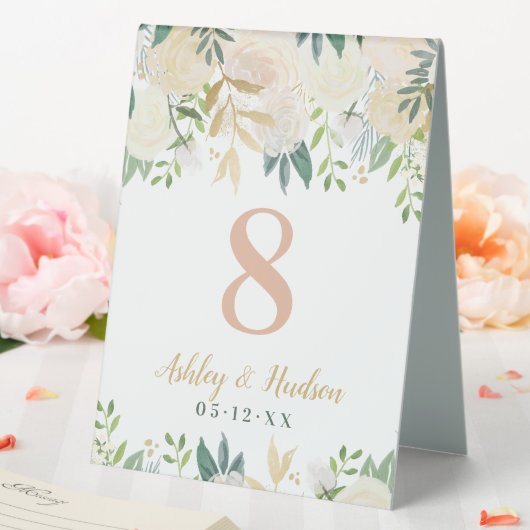 Plaque De Table Blush Green Gold Floral Mariage Numéro de monogram (In SItu (Mariage))