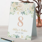 Plaque De Table Blush Green Gold Floral Mariage Numéro de monogram (En SItu (Tableau))