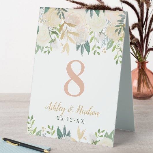 Plaque De Table Blush Green Gold Floral Mariage Numéro de monogram (En SItu (Tableau))