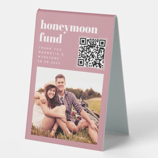 Plaque De Table Blush Rose Mariage Honmoon Fund QR Code (Recto)