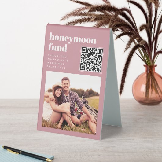 Plaque De Table Blush Rose Mariage Honmoon Fund QR Code (En SItu (Tableau))