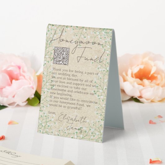 Plaque De Table Boho Baby's Breath Flowers Rustic Honeymoon Fund (In SItu (Mariage))