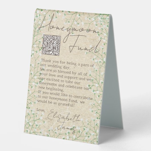 Plaque De Table Boho Baby's Breath Flowers Rustic Honeymoon Fund (Recto)