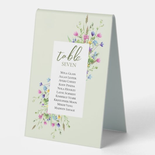 Plaque De Table Boho chic Fleur sauvage Script Mariage Cartes de P (Recto)