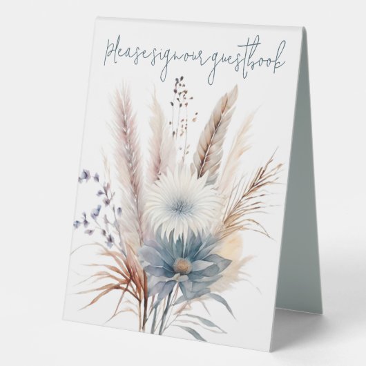 Plaque De Table Boho d'hiver Mariage Floral | BLANCHE (Recto)