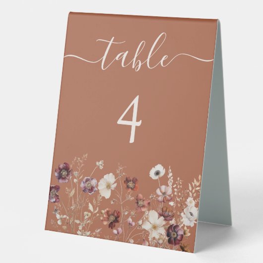 Plaque De Table Boho Fall Fleur sauvage Mariage Numéro de table (Recto)