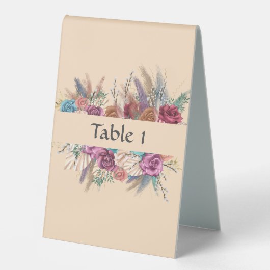 Plaque De Table Boho Floral Elegant Crème Mariage Panneau de table (Recto)