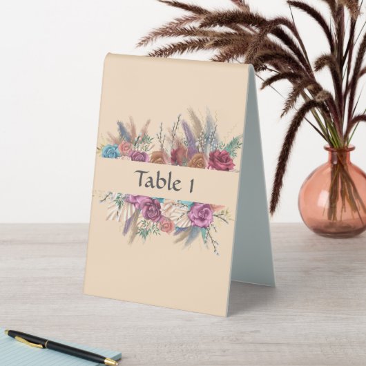 Plaque De Table Boho Floral Elegant Crème Mariage Panneau de table (En SItu (Tableau))