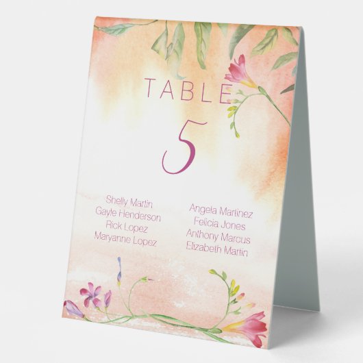 Plaque De Table Boho Freesia Sunset Mariage Numéro de table (Recto)