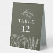 Plaque De Table Boho Olive Green Fleur sauvage Numéro de carte Ten (Verso)