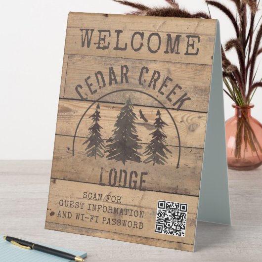 Plaque De Table Bois rustique arbres Bienvenue QR Code (En SItu (Tableau))