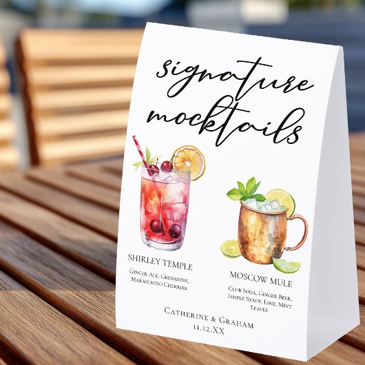 Plaque De Table Boissons Signature Mocktails Menu de mariage d'été