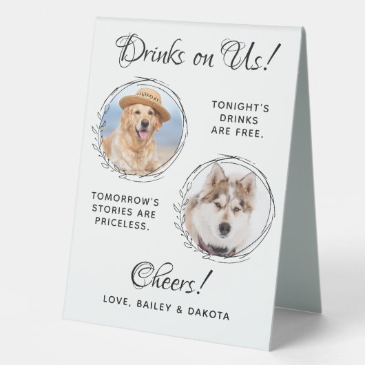 Plaque De Table Boissons Sur Nous Mariage Animaux domestiques Phot (Recto)