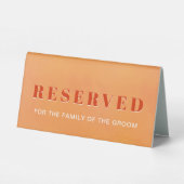 Plaque De Table Bold Modern Chic Orange Sunset Wedding Reserved (Verso)
