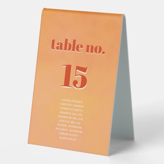 Plaque De Table Bold Modern Orange Sunset Seating Chart Wedding (Verso)