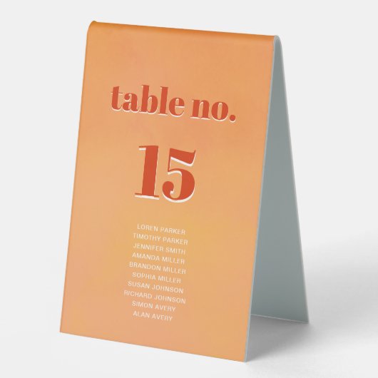 Plaque De Table Bold Modern Orange Sunset Seating Chart Wedding (Recto)
