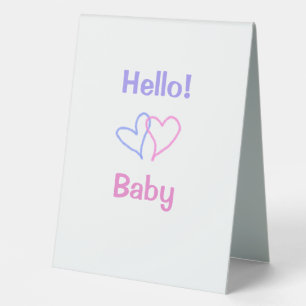 Plaque De Table Bonjour bébé rose violet cœur aquarelle boho