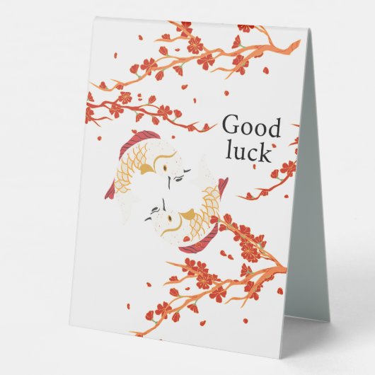 Plaque De Table Bonne chance Poisson Koi avec Sakura | Japonais él (Verso)