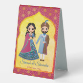 Plaque De Table Bordure de design rose et or avec couple indien (Recto)