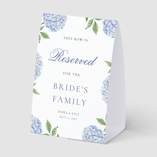 Plaque De Table Bordure de mariage classique avec hortensias bleus (Verso)