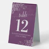Plaque De Table Boucles d'argent Plum Purple Mariage Numéro de tab (Verso)