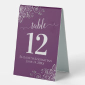 Plaque De Table Boucles d'argent Plum Purple Mariage Numéro de tab (Recto)
