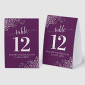 Plaque De Table Boucles d'argent Plum Purple Mariage Numéro de tab (Recto/verso)