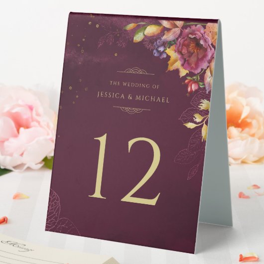 Plaque De Table Bouquet d'automne d'aquarelle Bourgogne Élégant ma (In SItu (Mariage))