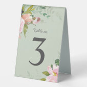 Plaque De Table Bouquets de fleurs roses sur Mariage vert Sage (Verso)