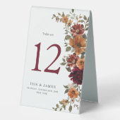 Plaque De Table Bourgogne Burnt Orange Floral Mariage Numéro de ta (Verso)