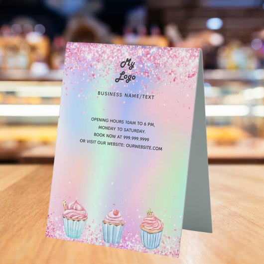 Plaque De Table Boutique de pâtisserie logo holographique menu pri