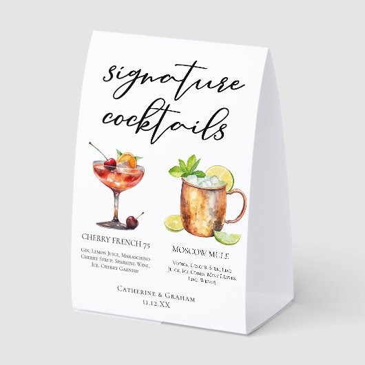 Plaque De Table Bride Groom Wedding Signature Cocktails Menu (Recto)