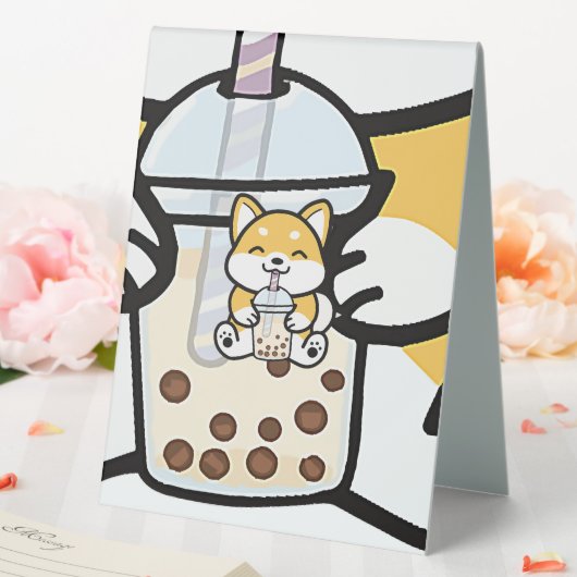 Plaque De Table Buble Tea Boba Corgi (In SItu (Mariage))