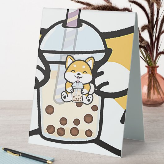 Plaque De Table Buble Tea Boba Corgi (En SItu (Tableau))