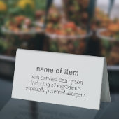 Plaque De Table Buffet noir + blanc simple - Menu Description de l