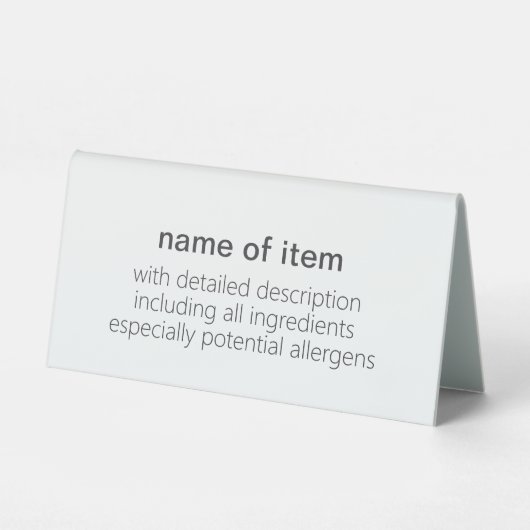 Plaque De Table Buffet noir + blanc simple - Menu Description de l (Recto)