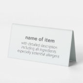 Plaque De Table Buffet noir + blanc simple - Menu Description de l (Verso)