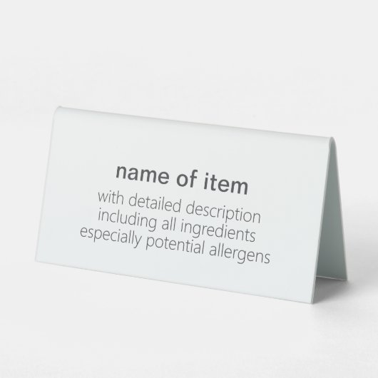 Plaque De Table Buffet noir + blanc simple - Menu Description de l (Verso)