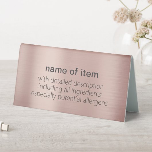 Plaque De Table Buffet or Rose brossé Menu Description de l'articl (En SItu (Tableau))