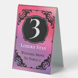 Plaque De Table Bunco Table Trois Cartes Noir Blanc Élégant